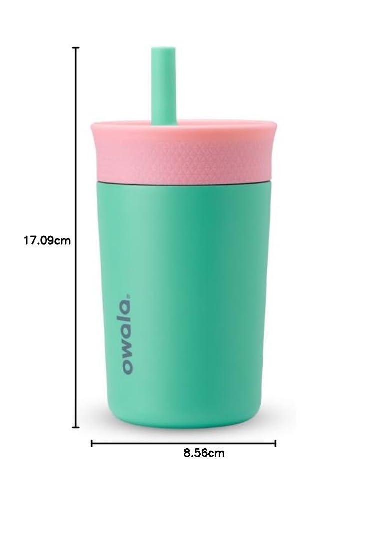 imageOwala Kids Insulation Stainless Steel Tumbler with Spill Resistant Flexible Straw Easy to Clean Kids Water Bottle Great for Travel Dishwasher Safe 12 Oz Peach and Yellow PicnicPink Teal