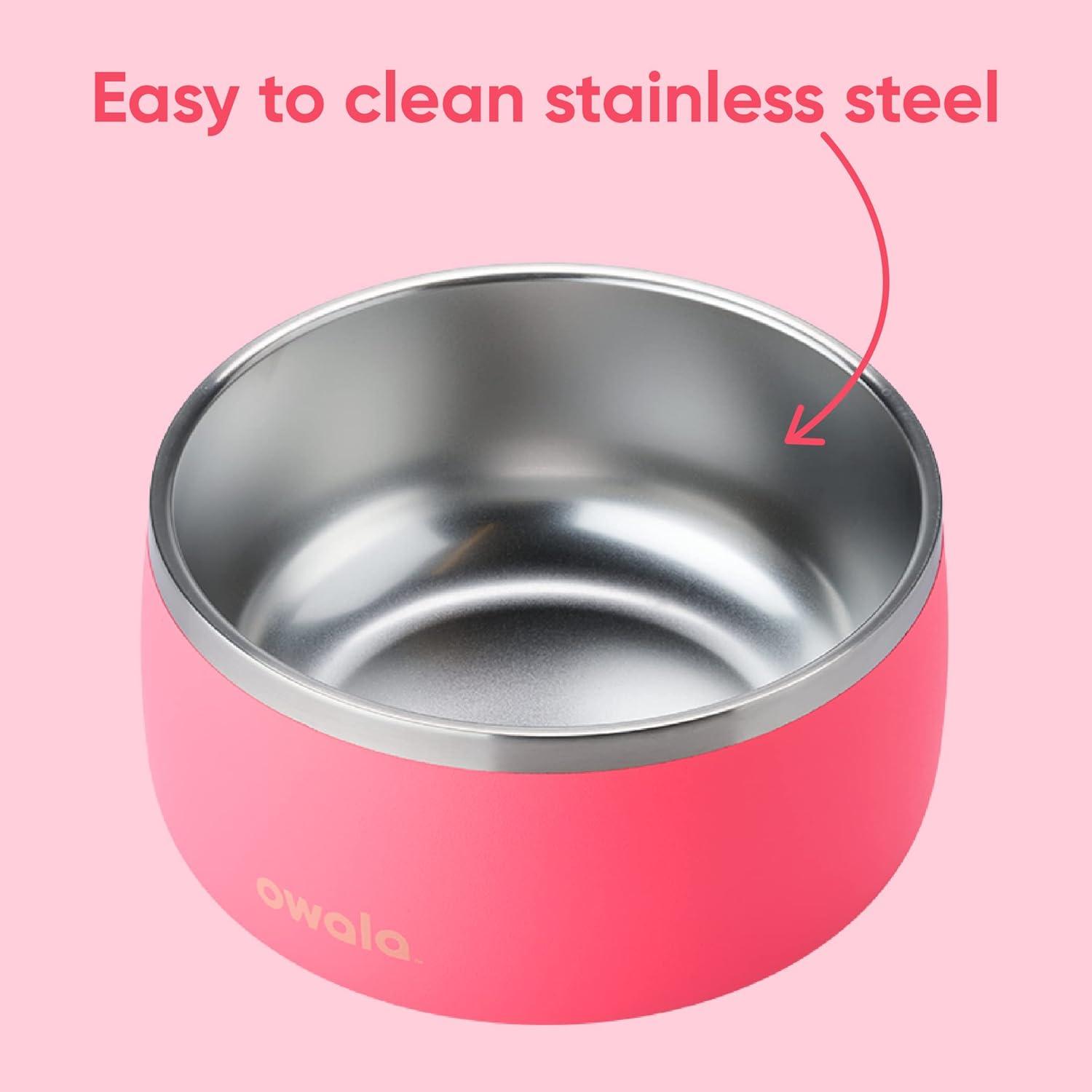 imageOwala Pet Bowl Durable Stainless Steel Food and Water Bowl for Dogs Cats and All Pets NonSlip Base 24oz White Shy MarshmallowHyper Flamingo