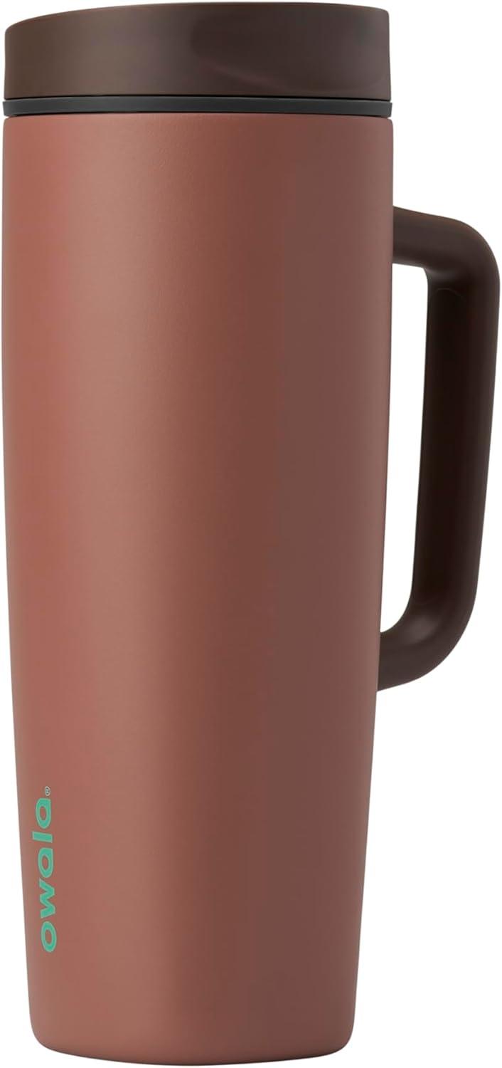 imageOwala SmoothSip Slider Stainless Steel Insulated Travel Mug 100 Leak Proof For Hot and Cold Drinks Travel Friendly with Sliding Lock Lid 24 oz BPA Free Leak Proof PinkTan DaybreakCozy Cocoa