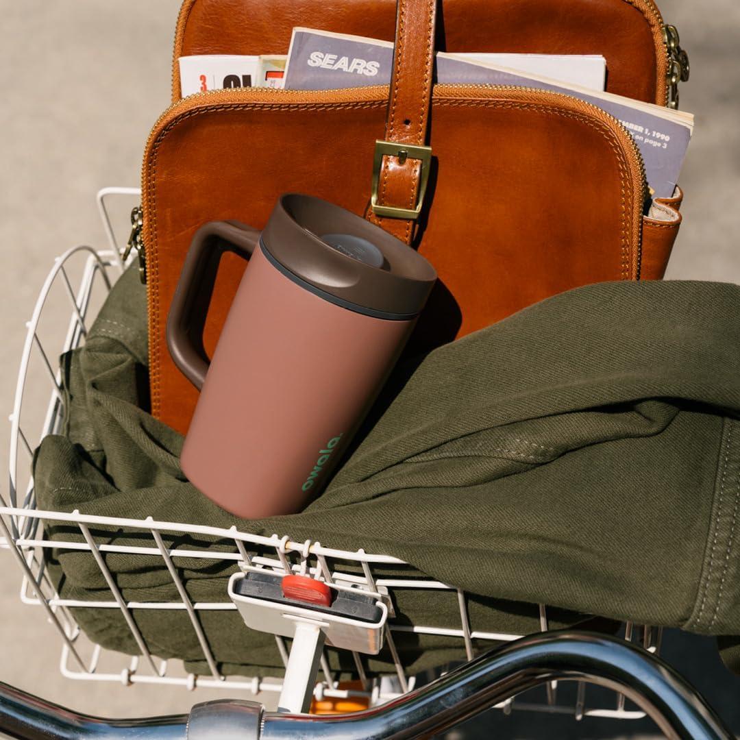 imageOwala SmoothSip Slider Stainless Steel Insulated Travel Mug 100 Leak Proof For Hot and Cold Drinks Travel Friendly with Sliding Lock Lid 24 oz BPA Free Leak Proof PinkTan DaybreakCozy Cocoa