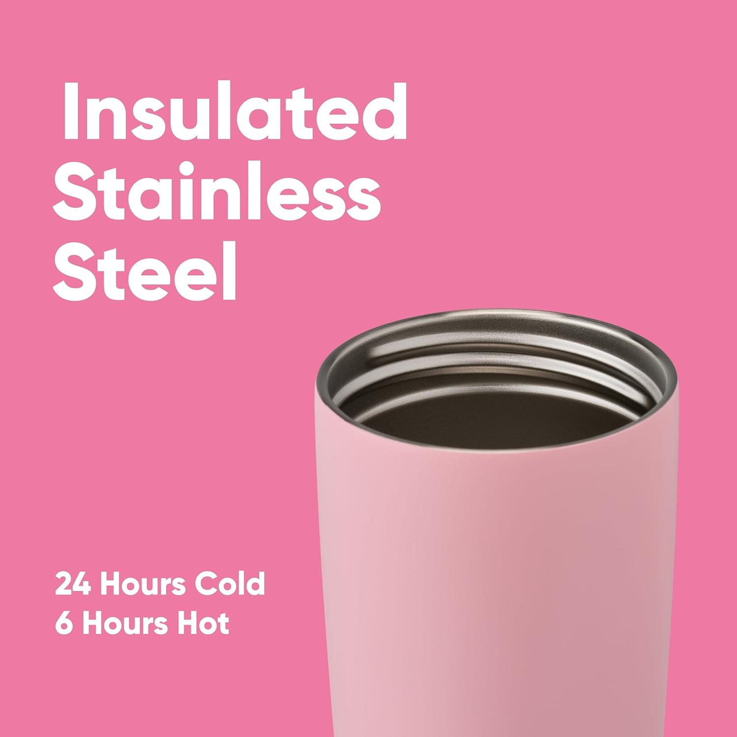 imageOwala SmoothSip Slider Stainless Steel Insulated Travel Mug 100 Leak Proof For Hot and Cold Drinks Travel Friendly with Sliding Lock Lid 24 oz BPA Free Leak Proof PinkTan DaybreakPucker Up