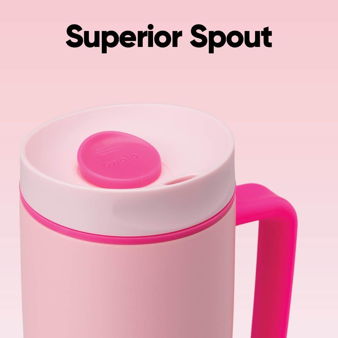 imageOwala SmoothSip Slider Stainless Steel Insulated Travel Mug 100 Leak Proof For Hot and Cold Drinks Travel Friendly with Sliding Lock Lid 24 oz BPA Free Leak Proof PinkTan DaybreakPucker Up