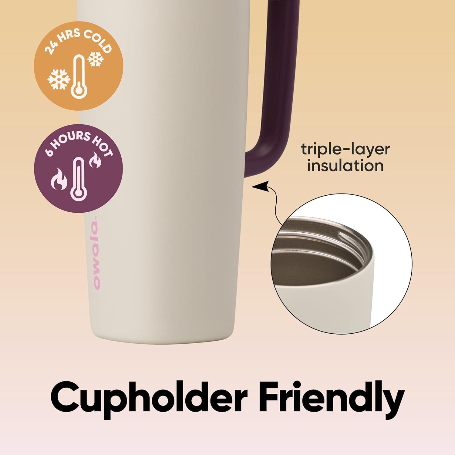 imageOwala SmoothSip Slider Stainless Steel Insulated Travel Mug 100 Leak Proof For Hot and Cold Drinks Travel Friendly with Sliding Lock Lid 24 oz BPA Free Leak Proof PinkTan DaybreakDaybreak
