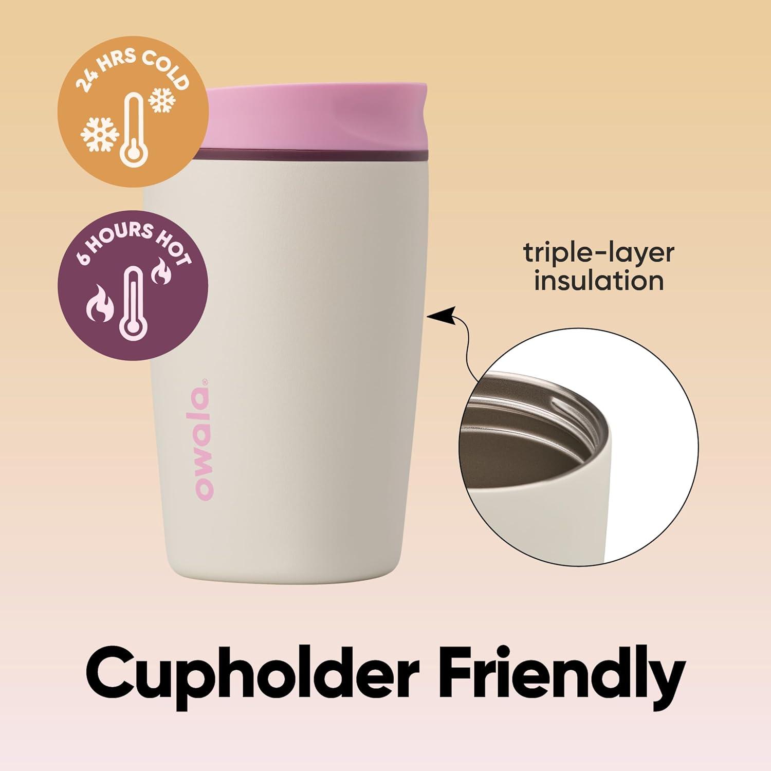 imageOwala SmoothSip Slider Stainless Steel Insulated Travel Mug 100 Leak Proof For Hot and Cold Drinks Travel Friendly with Sliding Lock Lid 24 oz BPA Free Leak Proof PinkTan DaybreakDaybreak