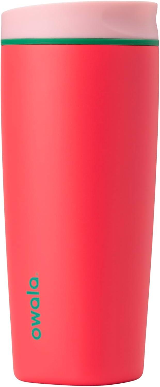 imageOwala SmoothSip Slider Stainless Steel Insulated Travel Mug 100 Leak Proof For Hot and Cold Drinks Travel Friendly with Sliding Lock Lid 24 oz BPA Free Leak Proof PinkTan DaybreakStrawberry Fields