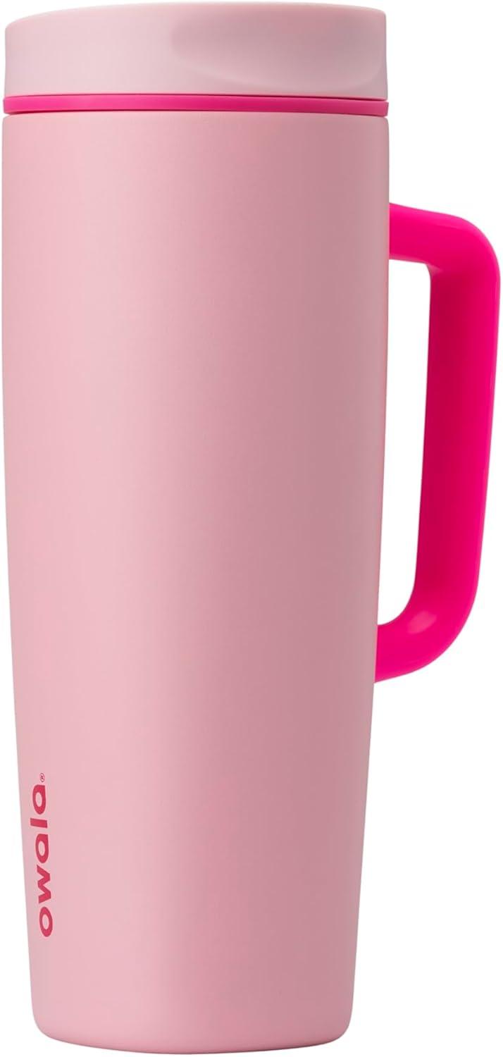 imageOwala SmoothSip Slider Stainless Steel Insulated Travel Mug 100 Leak Proof For Hot and Cold Drinks Travel Friendly with Sliding Lock Lid 24 oz BPA Free Leak Proof PinkTan DaybreakPucker Up