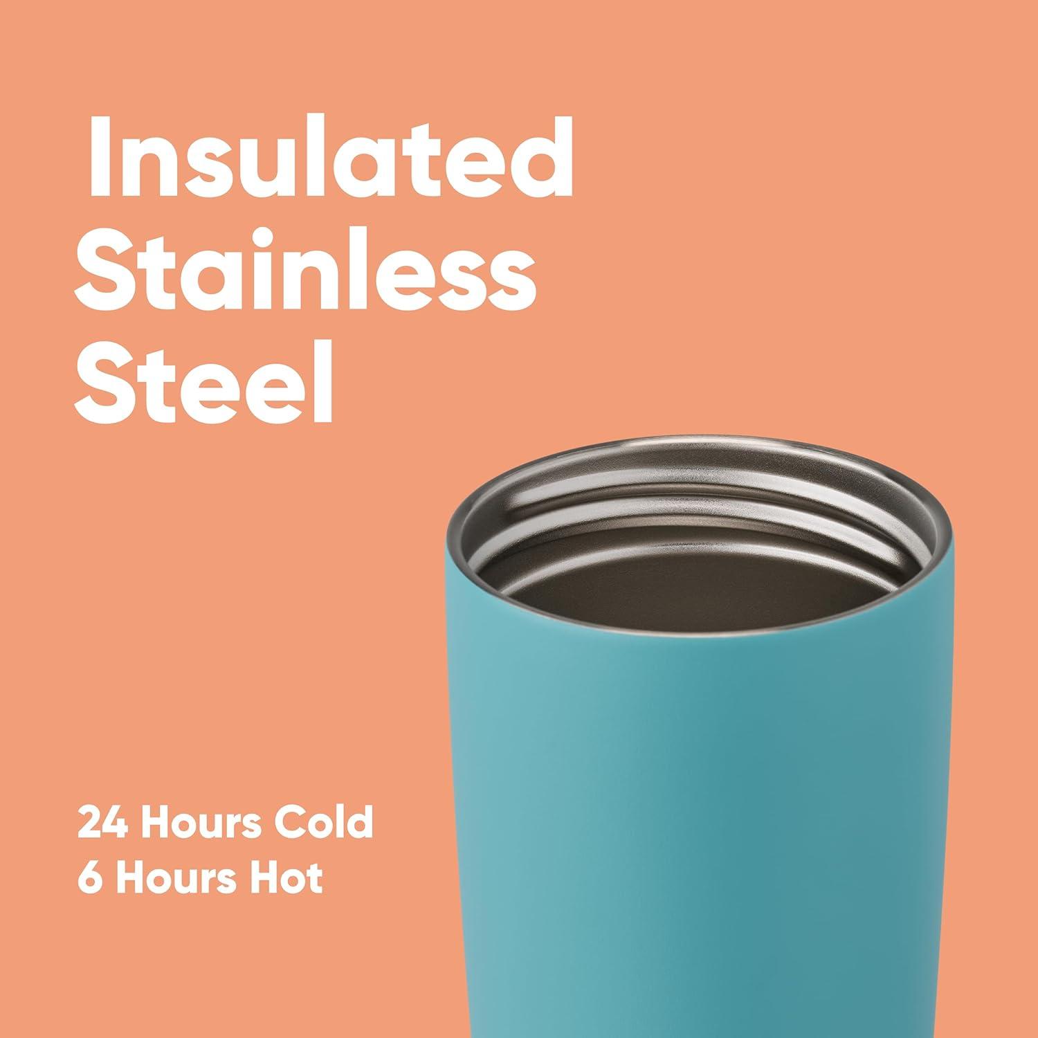 imageOwala SmoothSip Slider Stainless Steel Insulated Travel Mug 100 Leak Proof For Hot and Cold Drinks Travel Friendly with Sliding Lock Lid 24 oz BPA Free Leak Proof PinkTan DaybreakBeachy Breeze