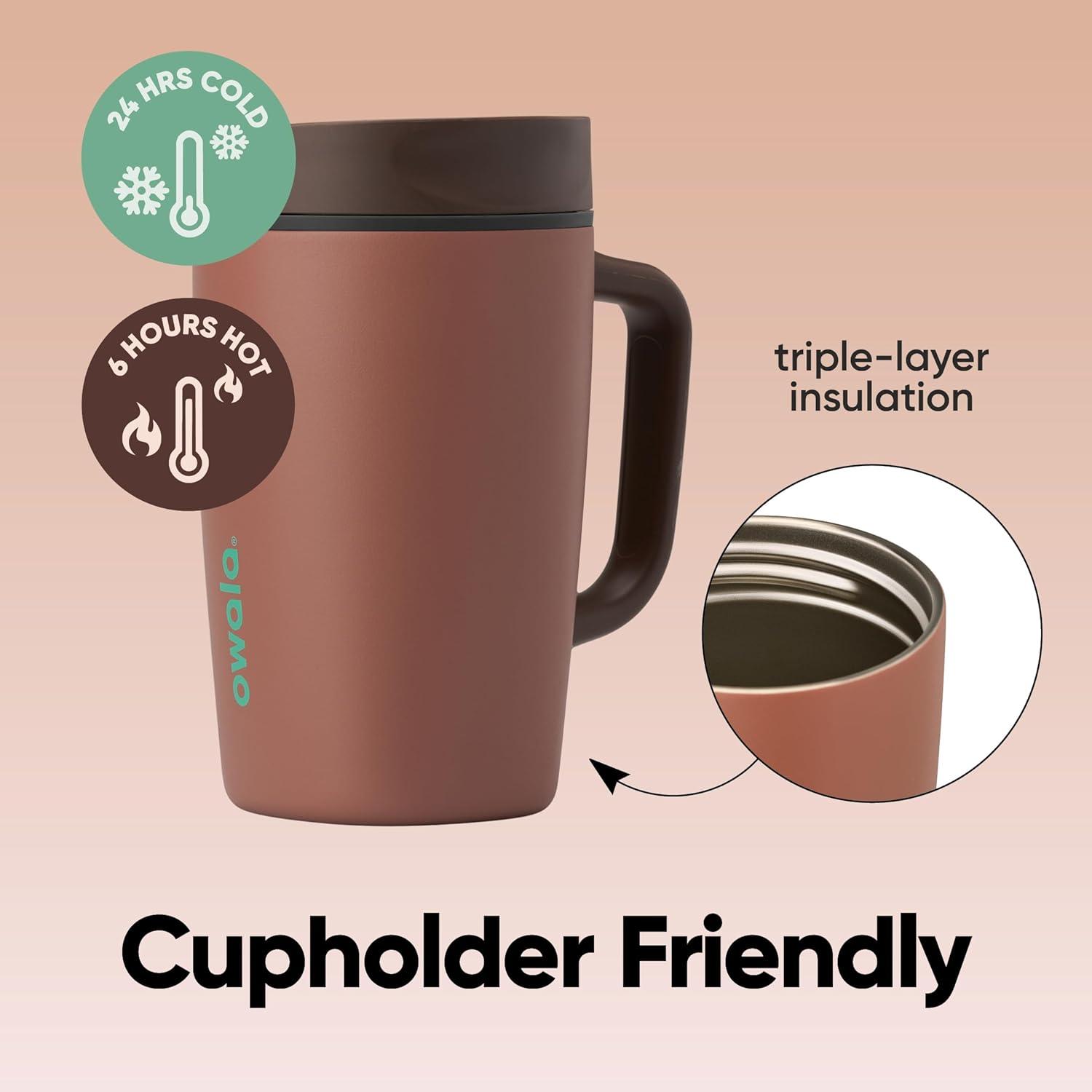 imageOwala SmoothSip Slider Stainless Steel Insulated Travel Mug 100 Leak Proof For Hot and Cold Drinks Travel Friendly with Sliding Lock Lid 24 oz BPA Free Leak Proof PinkTan DaybreakCozy Cocoa