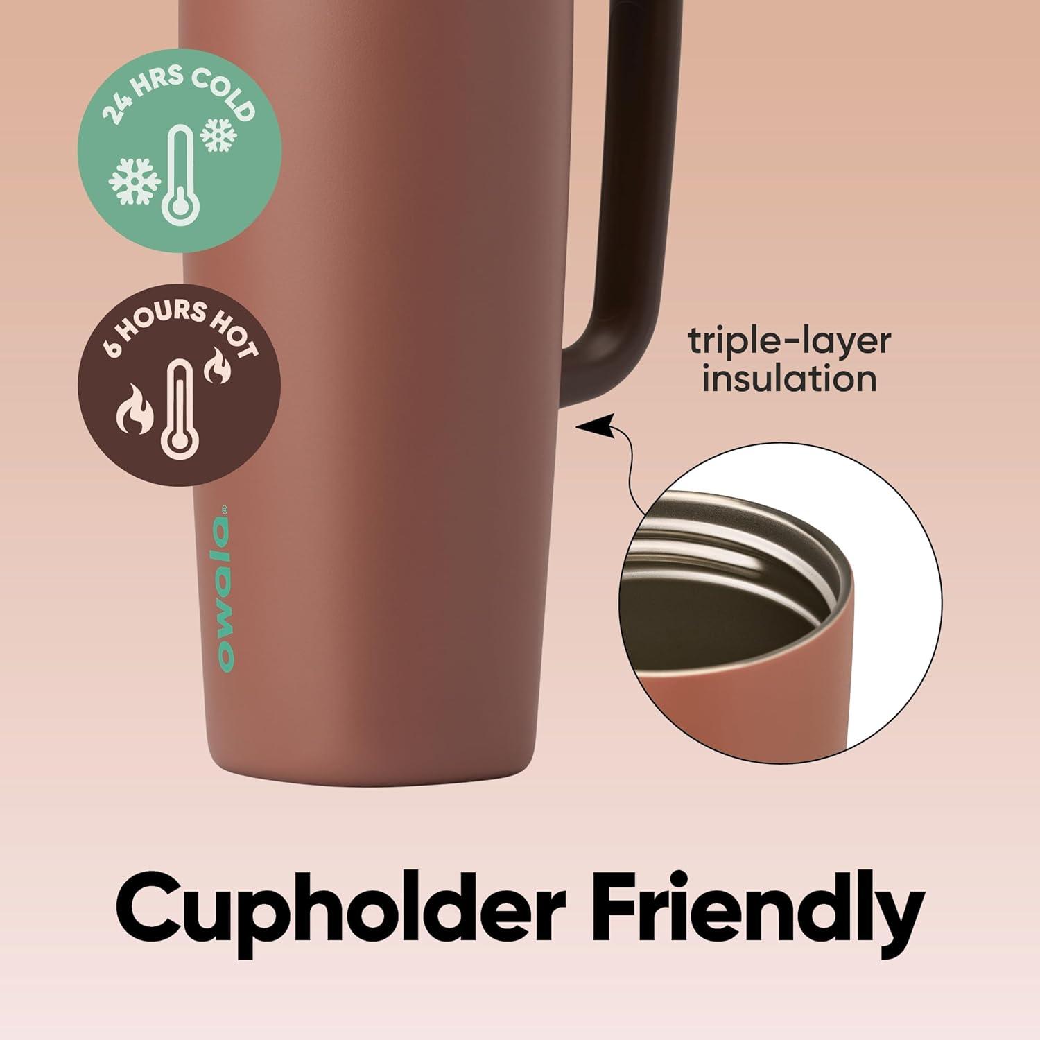 imageOwala SmoothSip Slider Stainless Steel Insulated Travel Mug 100 Leak Proof For Hot and Cold Drinks Travel Friendly with Sliding Lock Lid 24 oz BPA Free Leak Proof PinkTan DaybreakCozy Cocoa