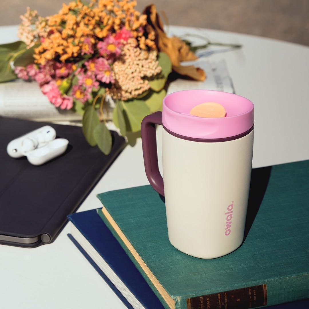 imageOwala SmoothSip Slider Stainless Steel Insulated Travel Mug 100 Leak Proof For Hot and Cold Drinks Travel Friendly with Sliding Lock Lid 24 oz BPA Free Leak Proof PinkTan DaybreakPucker Up