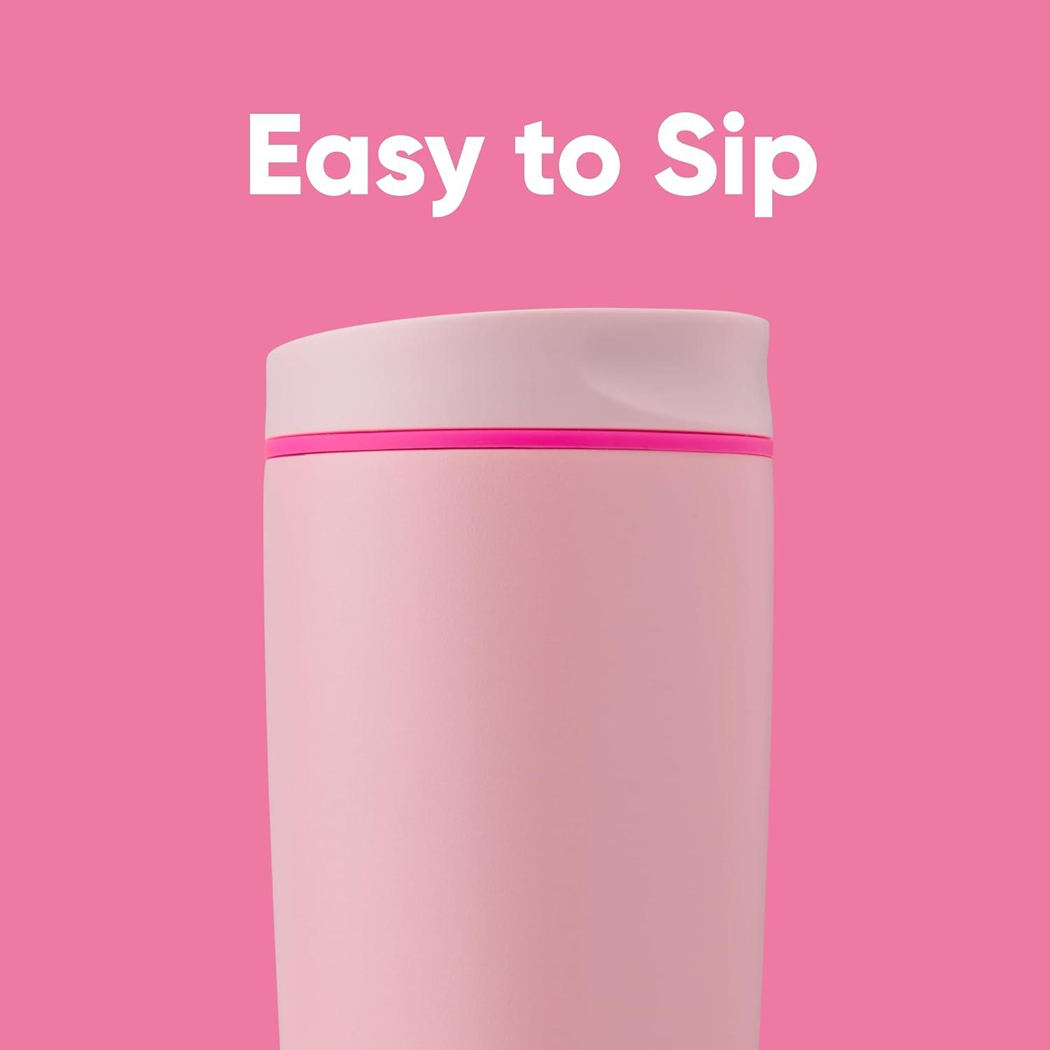 imageOwala SmoothSip Slider Stainless Steel Insulated Travel Mug 100 Leak Proof For Hot and Cold Drinks Travel Friendly with Sliding Lock Lid 24 oz BPA Free Leak Proof PinkTan DaybreakPucker Up