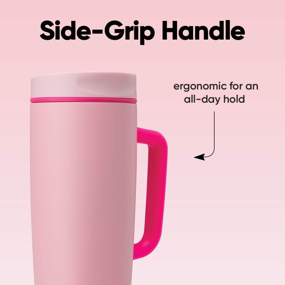 imageOwala SmoothSip Slider Stainless Steel Insulated Travel Mug 100 Leak Proof For Hot and Cold Drinks Travel Friendly with Sliding Lock Lid 24 oz BPA Free Leak Proof PinkTan DaybreakPucker Up