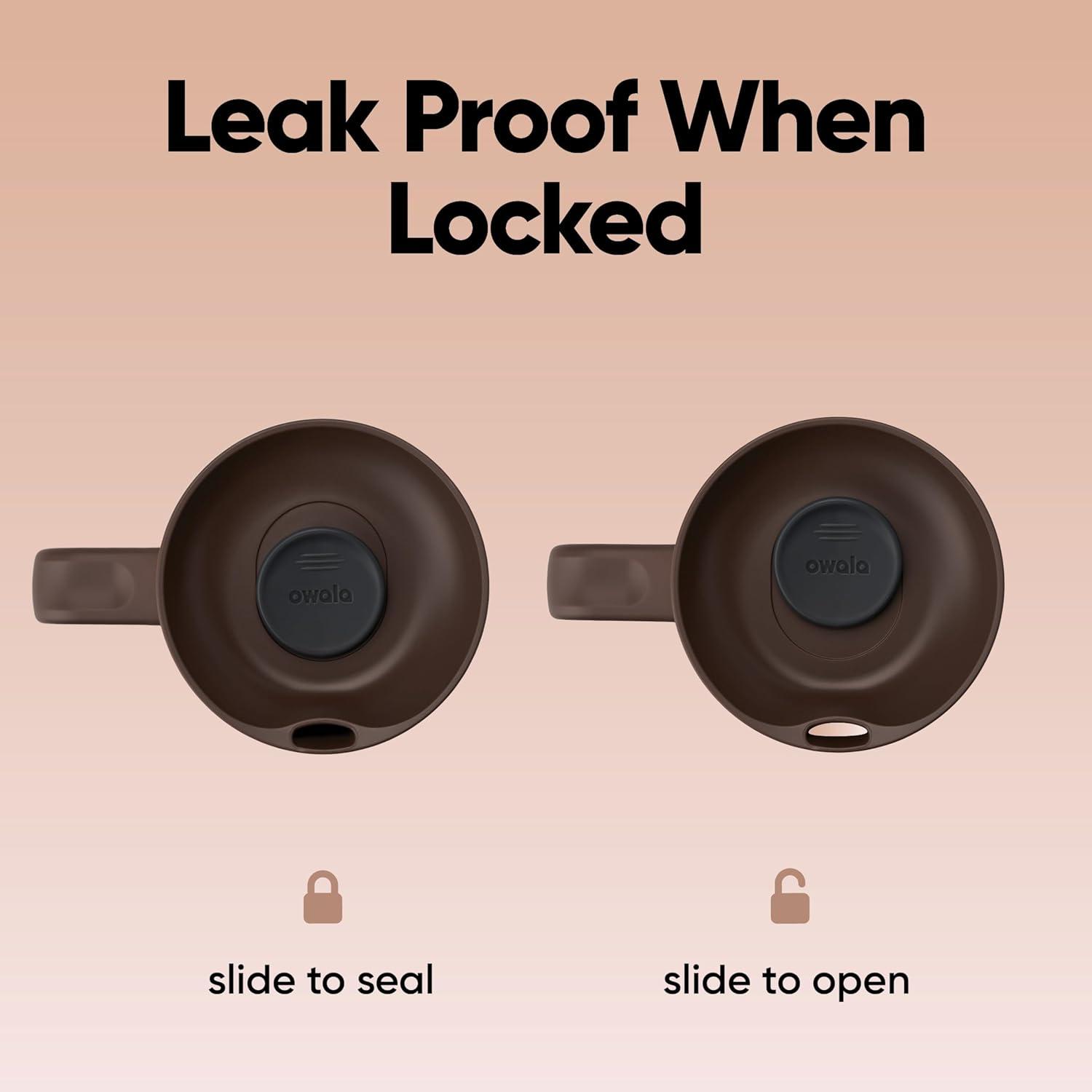 imageOwala SmoothSip Slider Stainless Steel Insulated Travel Mug 100 Leak Proof For Hot and Cold Drinks Travel Friendly with Sliding Lock Lid 24 oz BPA Free Leak Proof PinkTan DaybreakCozy Cocoa