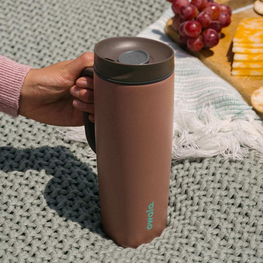 imageOwala SmoothSip Slider Stainless Steel Insulated Travel Mug 100 Leak Proof For Hot and Cold Drinks Travel Friendly with Sliding Lock Lid 24 oz BPA Free Leak Proof PinkTan DaybreakPucker Up