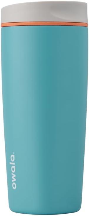 imageOwala SmoothSip Slider Stainless Steel Insulated Travel Mug 100 Leak Proof For Hot and Cold Drinks Travel Friendly with Sliding Lock Lid 24 oz BPA Free Leak Proof PinkTan DaybreakBeachy Breeze