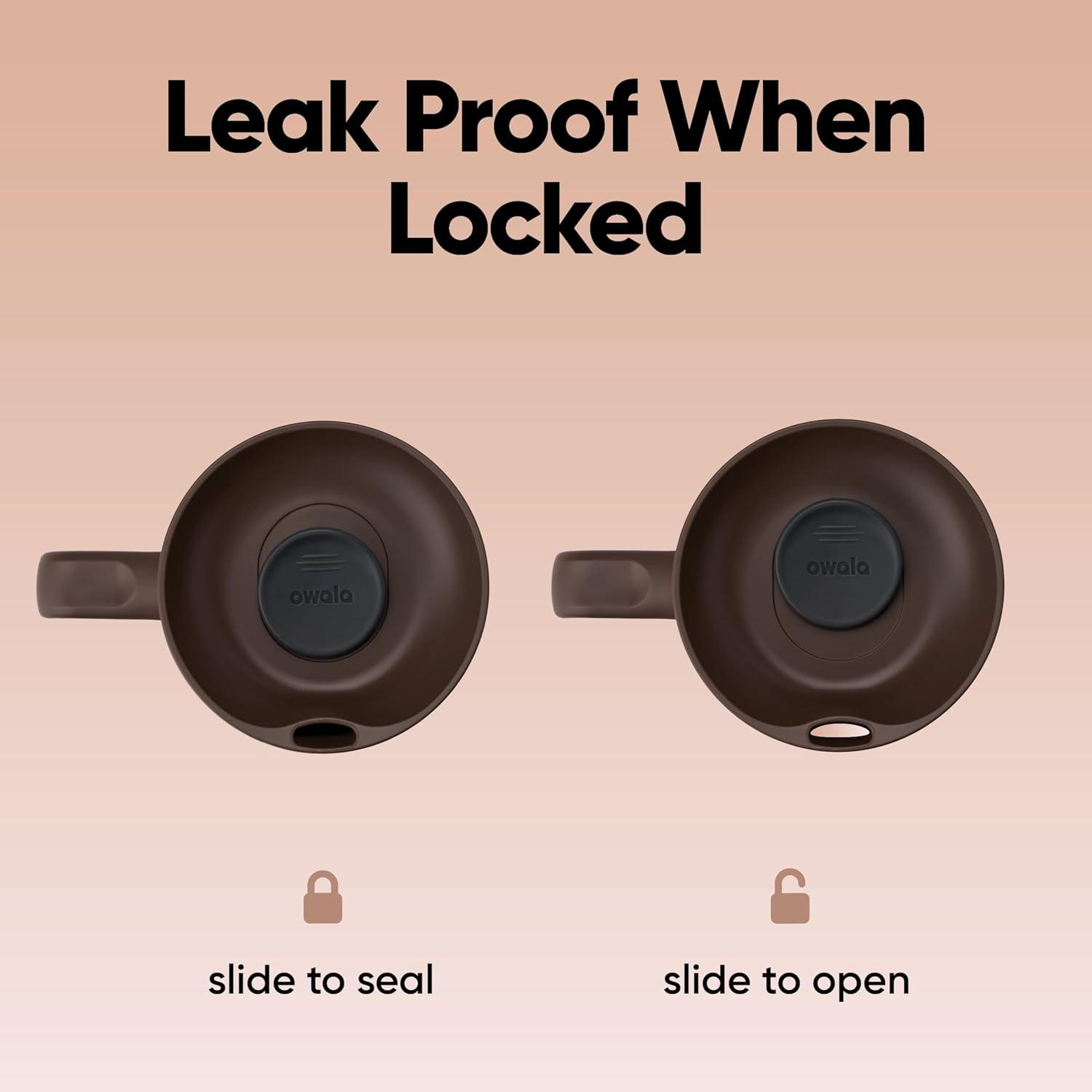 imageOwala SmoothSip Slider Stainless Steel Insulated Travel Mug 100 Leak Proof For Hot and Cold Drinks Travel Friendly with Sliding Lock Lid 24 oz BPA Free Leak Proof PinkTan DaybreakCozy Cocoa