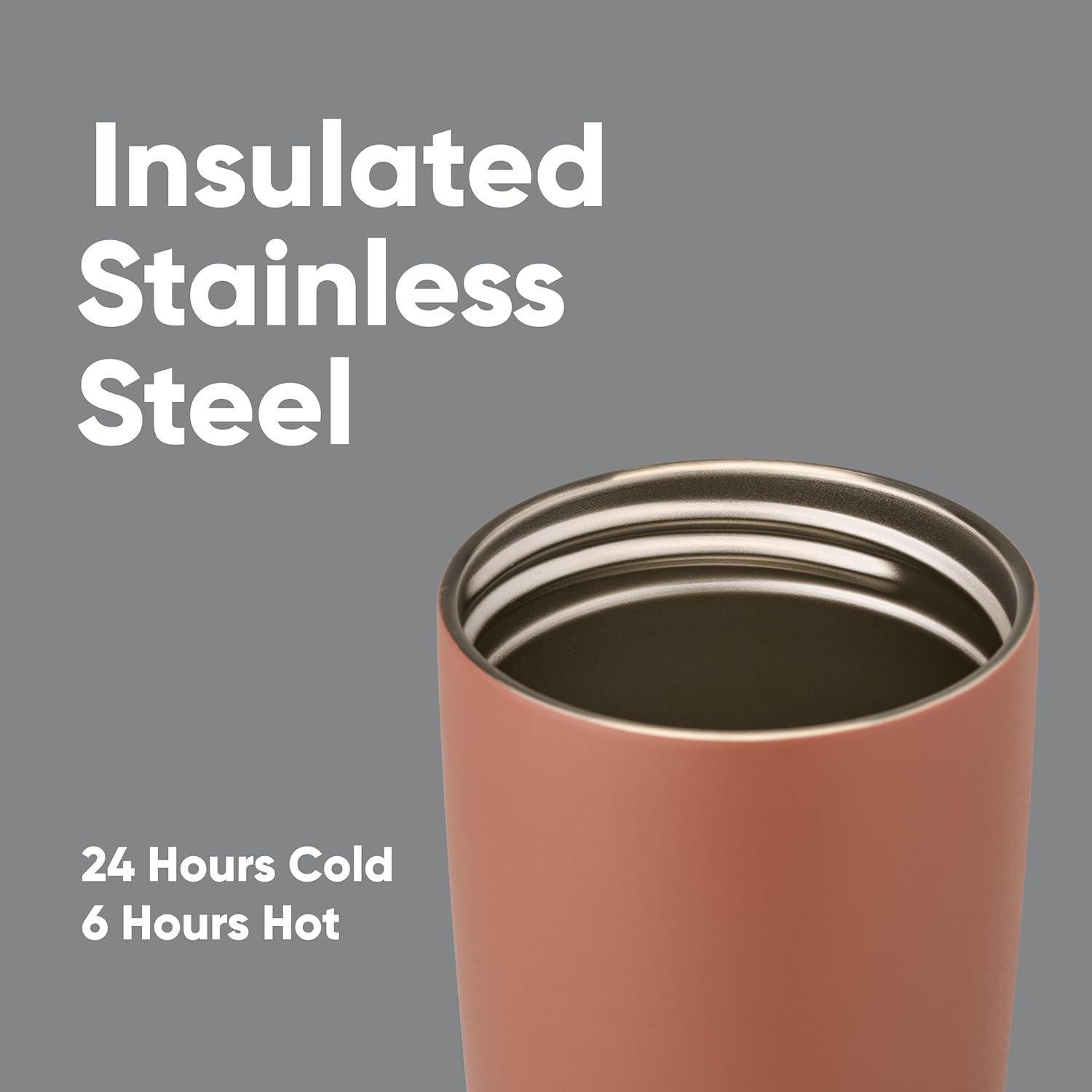 imageOwala SmoothSip Slider Stainless Steel Insulated Travel Mug 100 Leak Proof For Hot and Cold Drinks Travel Friendly with Sliding Lock Lid 24 oz BPA Free Leak Proof PinkTan DaybreakCozy Cocoa