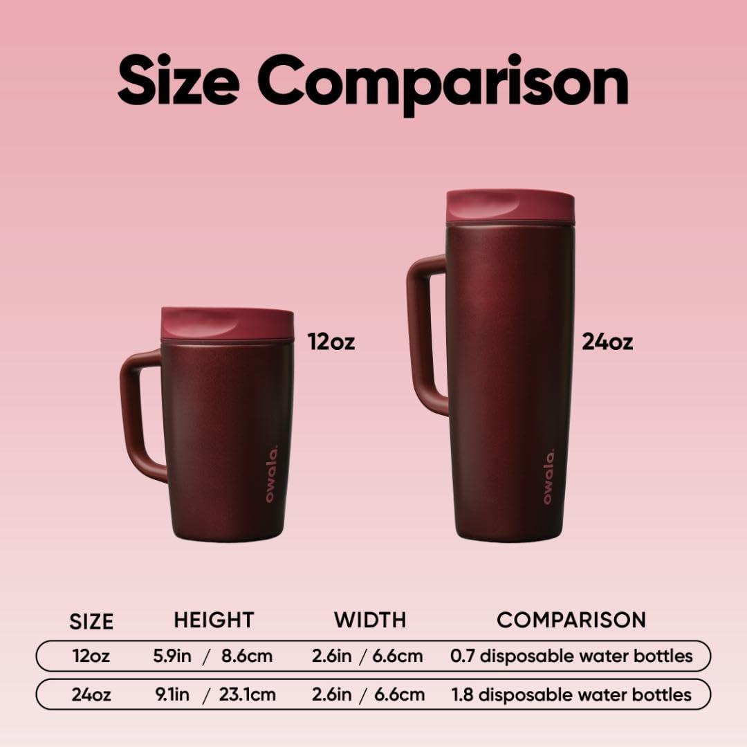 imageOwala SmoothSip Slider Stainless Steel Insulated Travel Mug 100 Leak Proof For Hot and Cold Drinks Travel Friendly with Sliding Lock Lid 24 oz BPA Free Leak Proof PinkTan DaybreakBlack Cherry