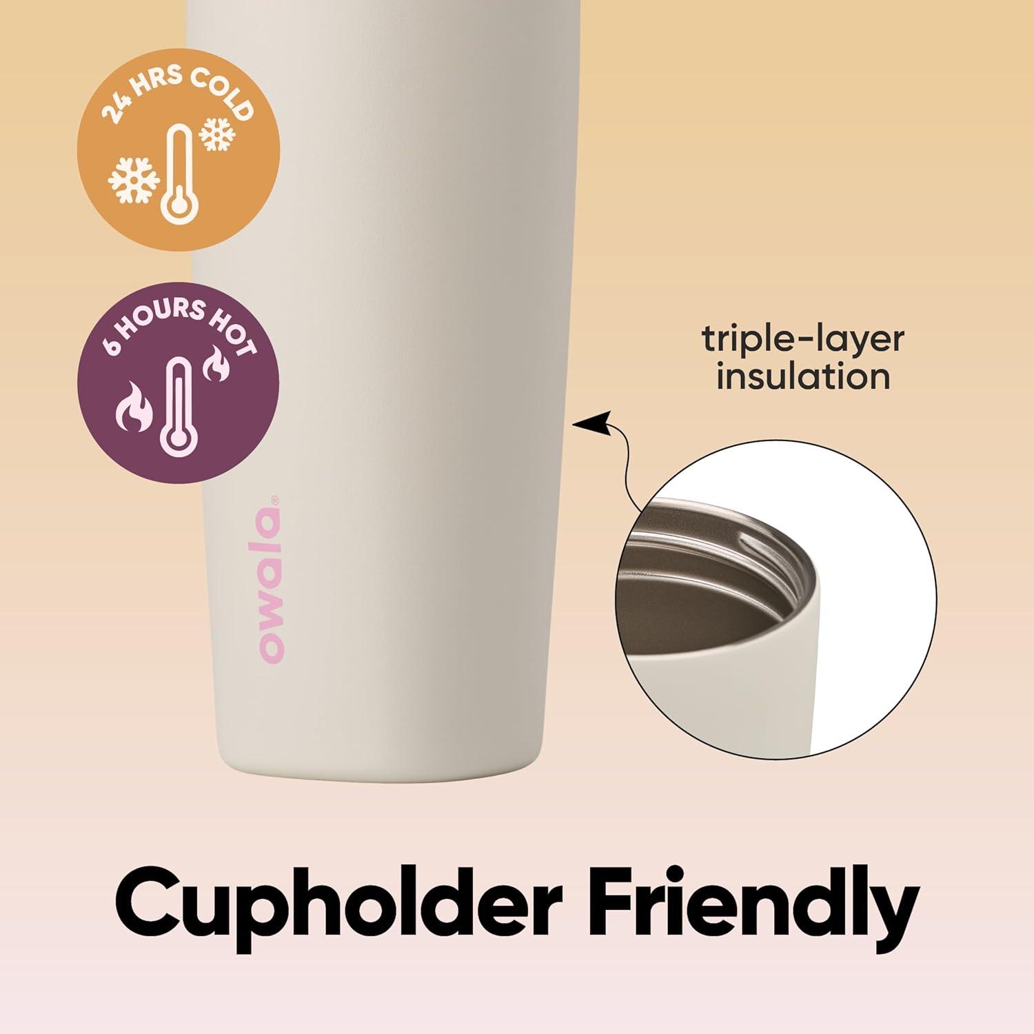 imageOwala SmoothSip Slider Stainless Steel Insulated Travel Mug 100 Leak Proof For Hot and Cold Drinks Travel Friendly with Sliding Lock Lid 24 oz BPA Free Leak Proof PinkTan DaybreakDaybreak