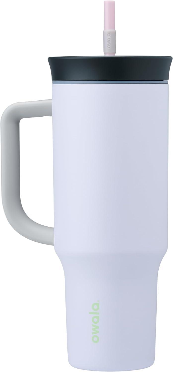 imageOwala Stainless Steel Triple Layer Insulated Travel Tumbler with Spill Resistant Lid Straw and Carry Handle BPA Free 40 oz Gray Foggy TideBunny Hop