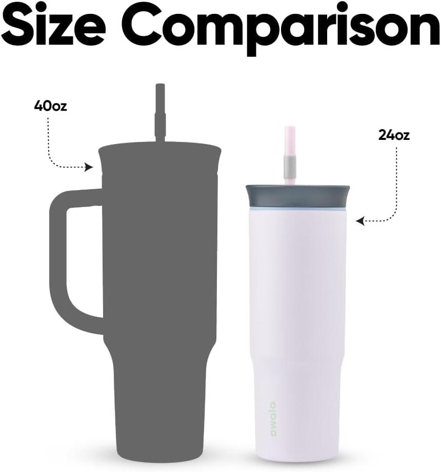 imageOwala Stainless Steel Triple Layer Insulated Travel Tumbler with Spill Resistant Lid Straw and Carry Handle BPA Free 40 oz Gray Foggy TideBunny Hop