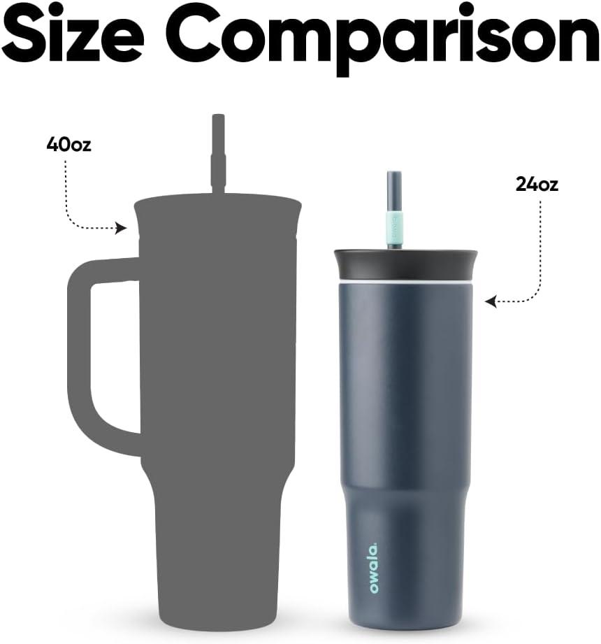 imageOwala Stainless Steel Triple Layer Insulated Travel Tumbler with Spill Resistant Lid Straw and Carry Handle BPA Free 40 oz Gray Foggy TideFoggy Tide