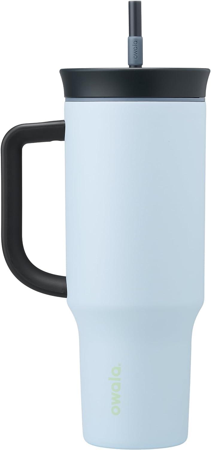 imageOwala Stainless Steel Triple Layer Insulated Travel Tumbler with Spill Resistant Lid Straw and Carry Handle BPA Free 40 oz Gray Foggy TideThe Great Blue