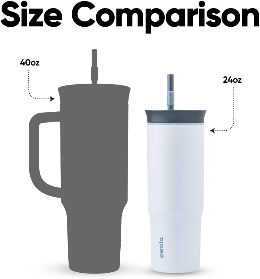 imageOwala Stainless Steel Triple Layer Insulated Travel Tumbler with Spill Resistant Lid Straw and Carry Handle BPA Free 40 oz Gray Foggy TideThe Great Blue