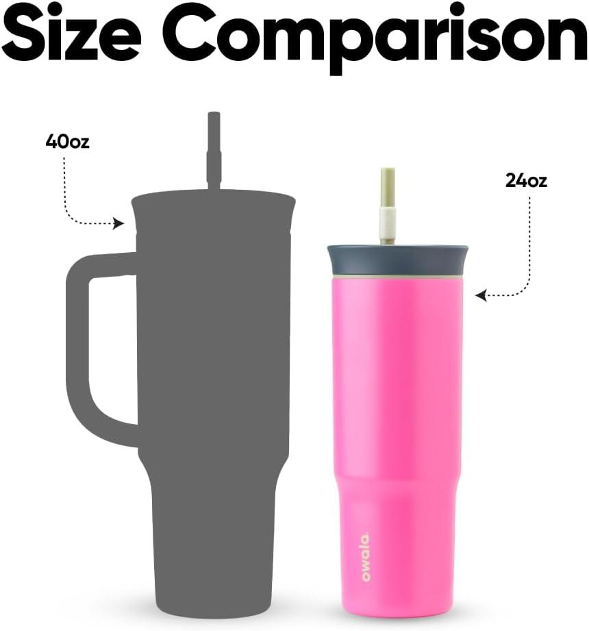 imageOwala Stainless Steel Triple Layer Insulated Travel Tumbler with Spill Resistant Lid Straw and Carry Handle BPA Free 40 oz Gray Foggy TideWatermelon Breeze