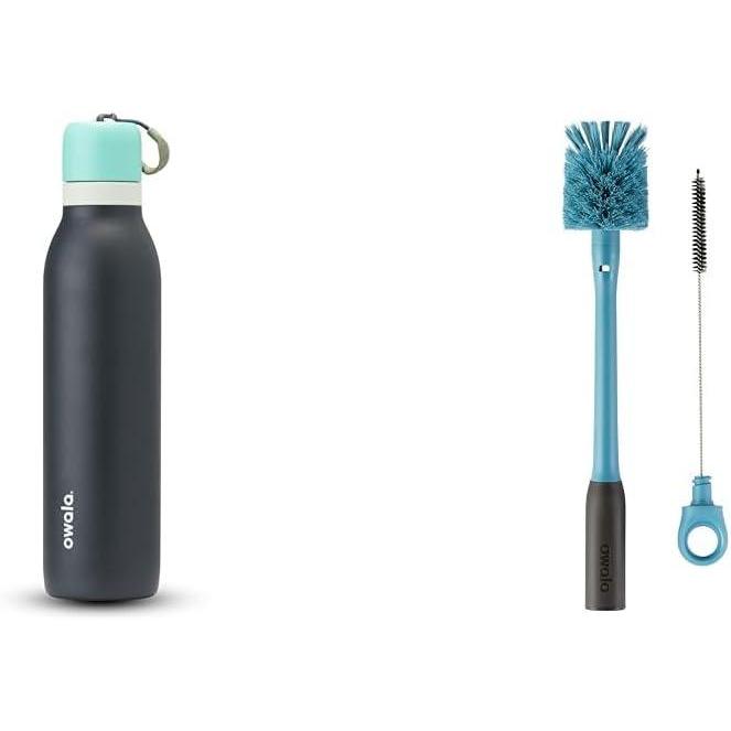 imageOwala 24oz FreeSip Twist Insulated Stainless Steel Water Bottle and 2in1 Bottle Brush Cleaner Set Blue