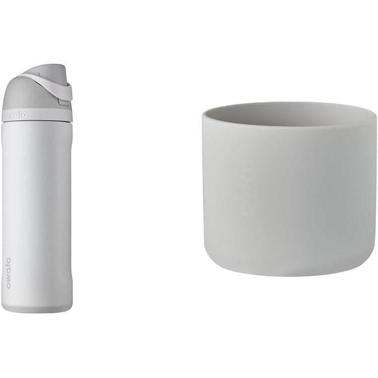 imageOwala FreeSip Insulated Stainless Steel Water Bottle with Straw ampamp Silicone Boot AntiSlip Protective Sleeve Cover for 24oz Twist ampamp Flip Bottle Grey