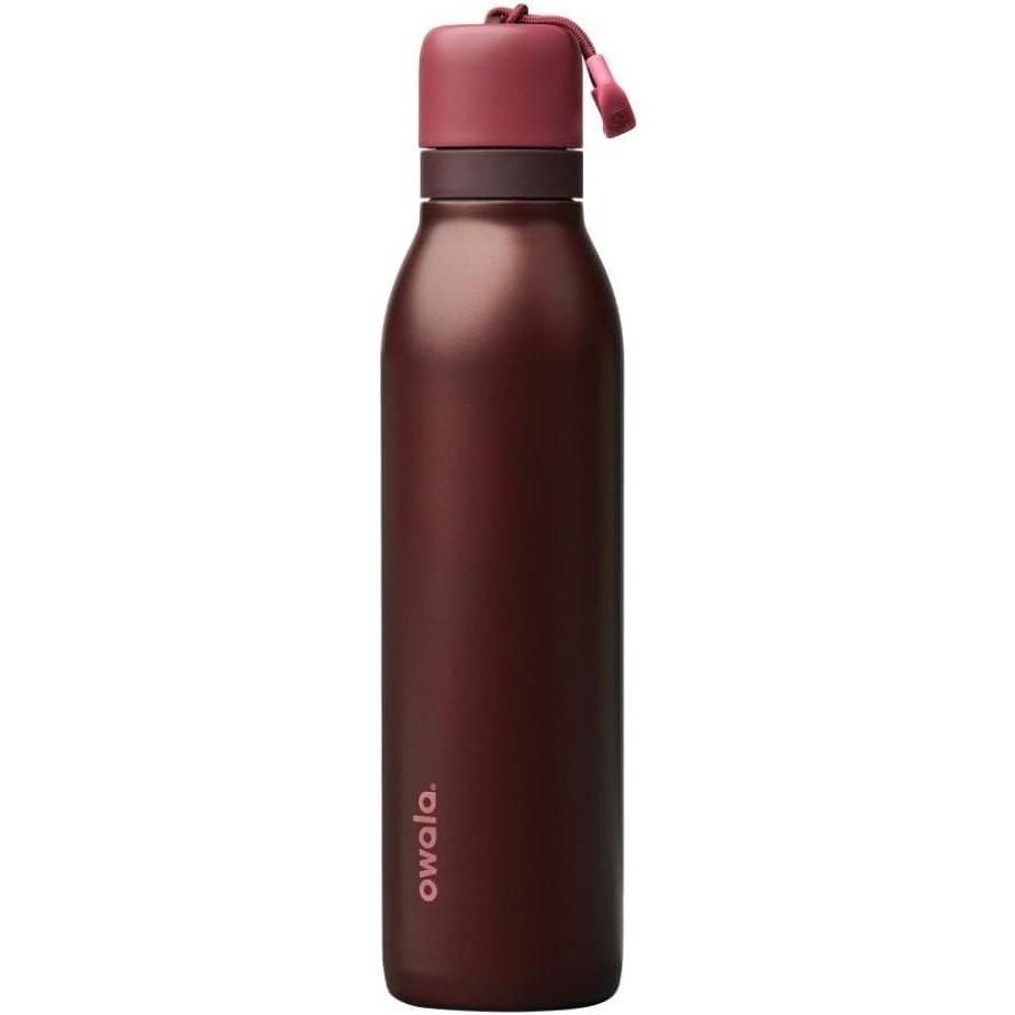 imageOwala FreeSip Twist Insulated Stainless Steel Water Bottle with Straw for Sports and Travel BPAFree 24oz In BloomBlack Cherry