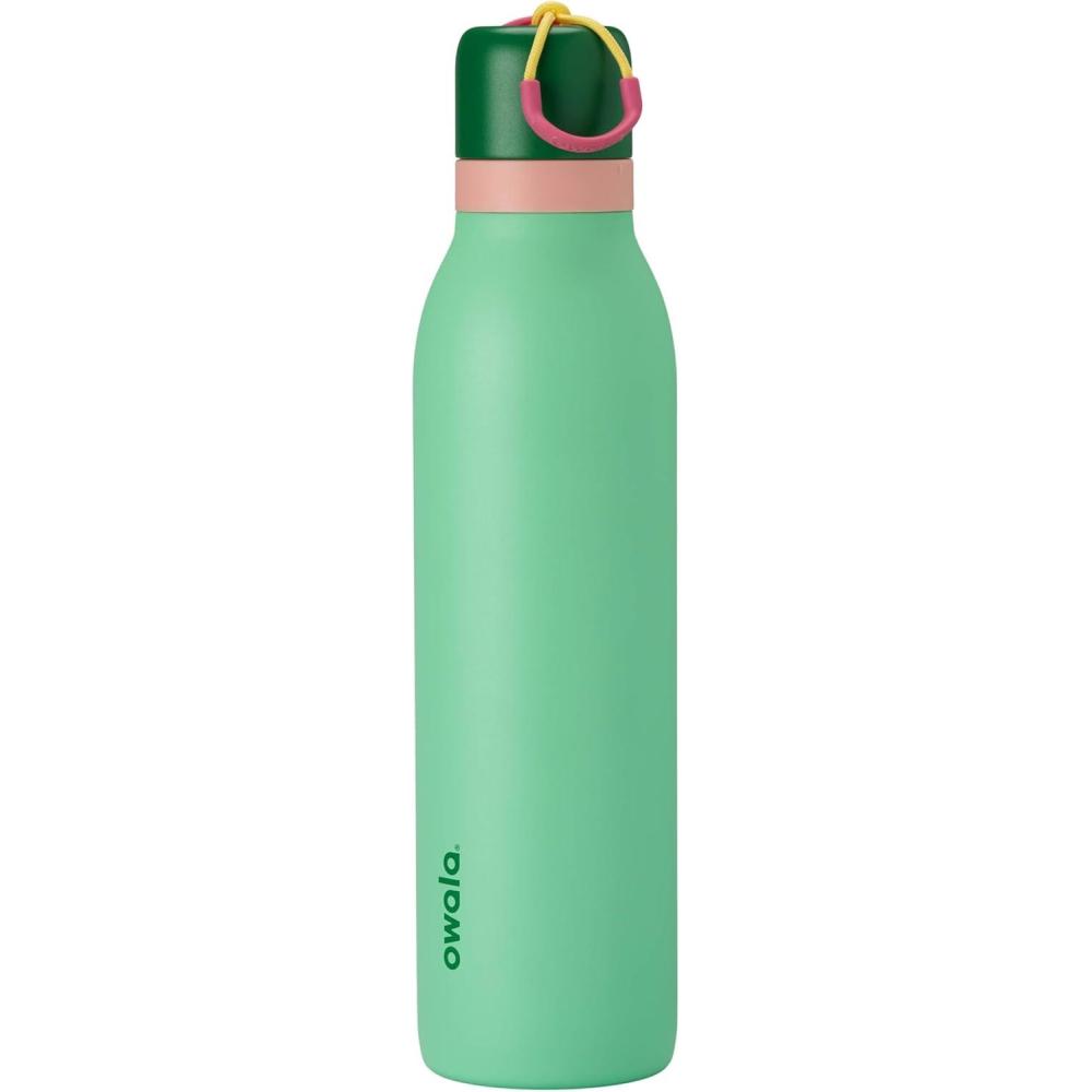 imageOwala FreeSip Twist Insulated Stainless Steel Water Bottle with Straw for Sports and Travel BPAFree 24oz In BloomScream Green