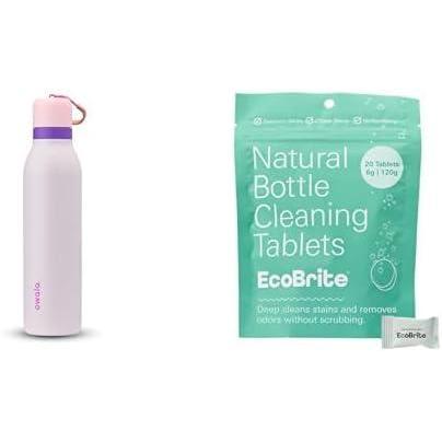 imageOwala FreeSip Twist Insulated Stainless Steel Water Bottle with Straw for Sports and Travel BPAFree 24oz PinkPurple Dreamy Field EcoBrite All Natural Powerful Cleaning Tablets Pack of 20