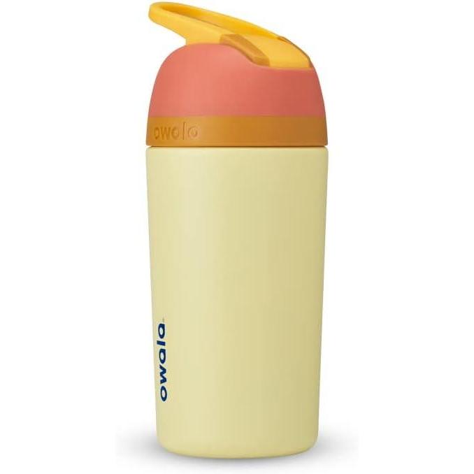 imageOwala Kids Flip Insulated StainlessSteel Water Bottle with Straw and Locking Lid 14Ounce OrangeYellow Misty HorizonOrange Yellow