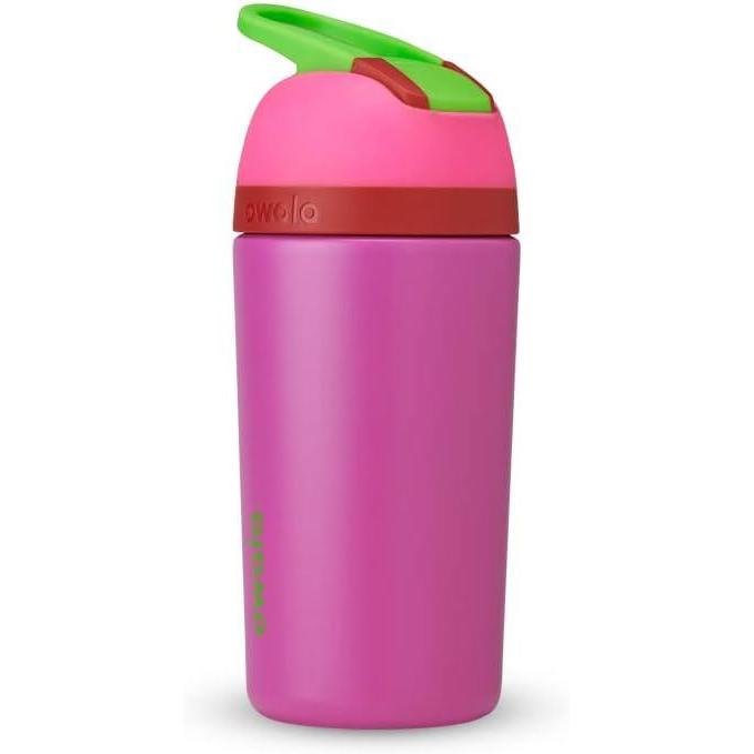 imageOwala Kids Flip Insulated StainlessSteel Water Bottle with Straw and Locking Lid 14Ounce OrangeYellow Misty HorizonPink Purple