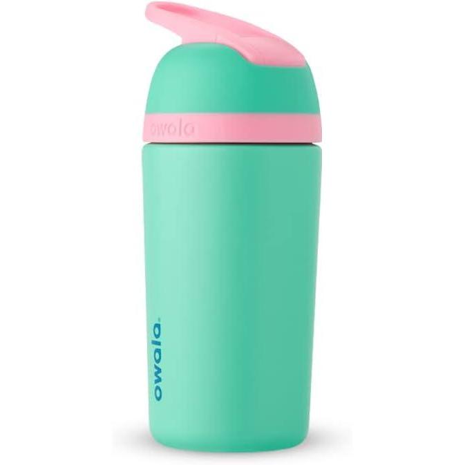 imageOwala Kids Flip Insulated StainlessSteel Water Bottle with Straw and Locking Lid 14Ounce OrangeYellow Misty HorizonTeal Pink