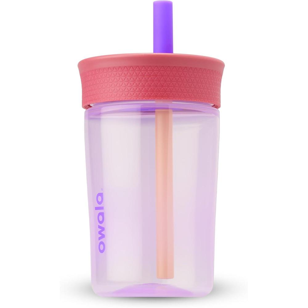imageOwala Kids Insulation BPAFree Plastic Tumbler with Spill Resistant Flexible Straw Easy to Clean Kids Water Bottle Great for Travel Dishwasher Safe 15 Oz Orange and Peach WatermelonLilac Rocket