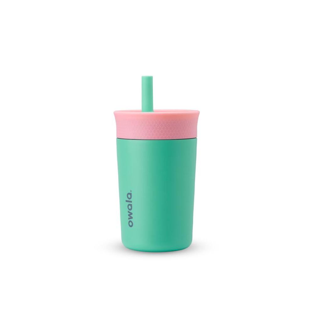 imageOwala Kids Insulation Stainless Steel Tumbler with Spill Resistant Flexible Straw Easy to Clean Kids Water Bottle Great for Travel Dishwasher Safe 12 Oz Peach and Yellow PicnicPink Teal