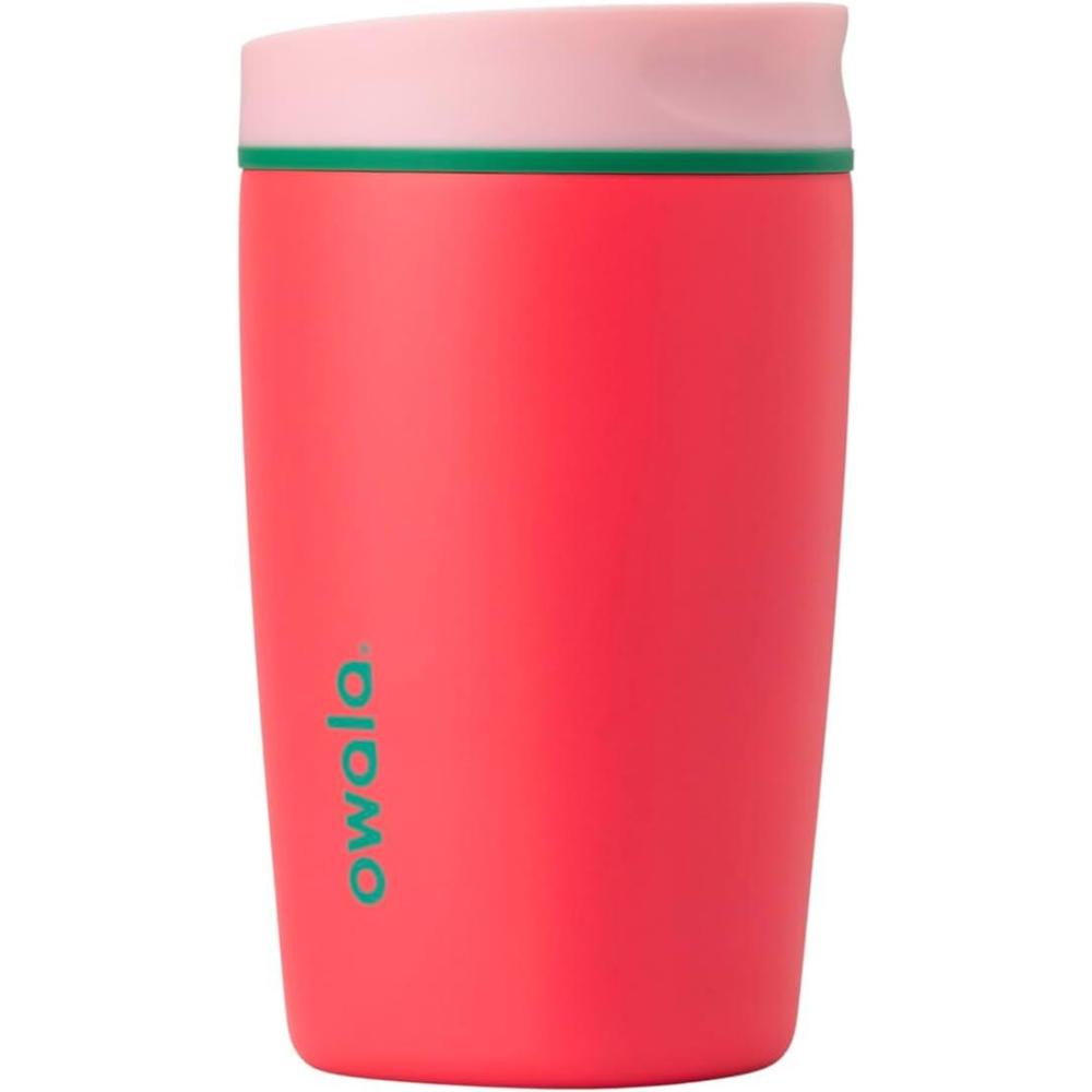 imageOwala SmoothSip Slider Stainless Steel Insulated Travel Mug 100 Leak Proof For Hot and Cold Drinks Travel Friendly with Sliding Lock Lid 24 oz BPA Free Leak Proof PinkTan DaybreakStrawberry Fields