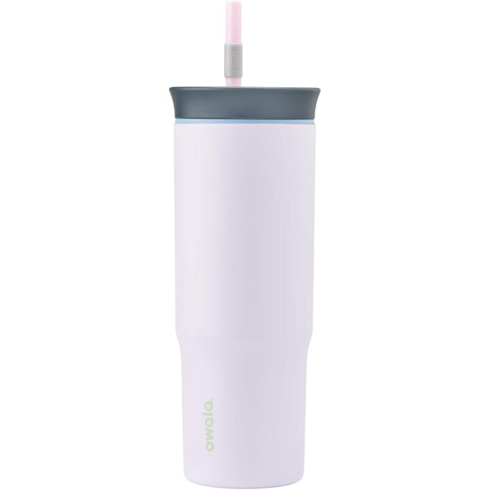 imageOwala Stainless Steel Triple Layer Insulated Travel Tumbler with Spill Resistant Lid Straw and Carry Handle BPA Free 40 oz Gray Foggy TideBunny Hop