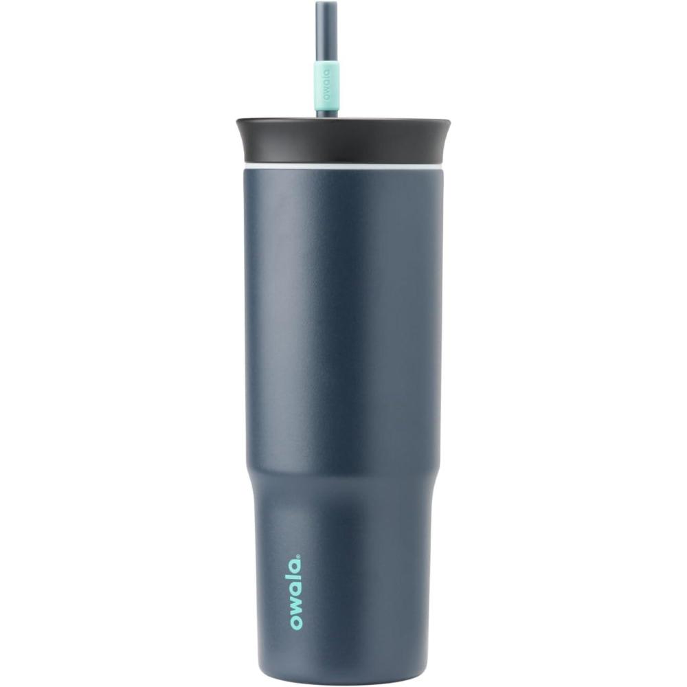 imageOwala Stainless Steel Triple Layer Insulated Travel Tumbler with Spill Resistant Lid Straw and Carry Handle BPA Free 40 oz Gray Foggy TideFoggy Tide