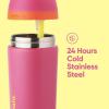 Owala Kids Flip Insulated Stainless-Steel Water Bottle with Straw and Locking Lid, 14-Ounce, Orange/Yellow (Misty Horizon)(Pink)