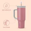 Owala Stainless Steel Triple Layer Insulated Travel Tumbler with Spill Resistant Lid, Straw, and Carry Handle, BPA Free, 40 oz, Gray (Foggy Tide)(Yoga Rose)