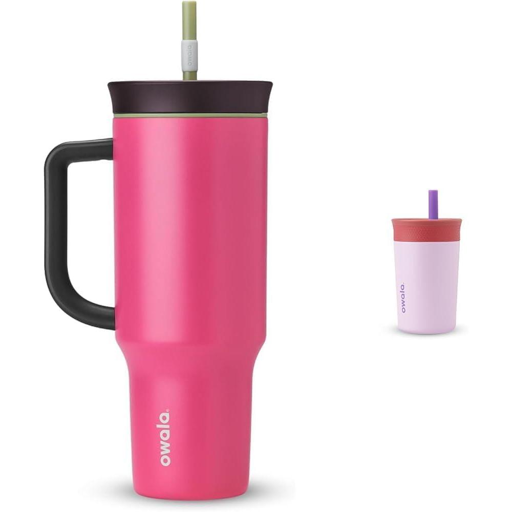imageOwala Stainless Steel Triple Layer Insulated Travel Tumbler with Spill Resistant Lid ampamp 2in1 Water Bottle Brush Cleaner and Water Bottle Straw Cleaner BrushWatermelon Breeze