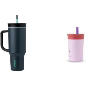 Owala Stainless Steel Triple Layer Insulated Travel Tumbler with Spill Resistant Lid & 2-in-1 Water Bottle Brush Cleaner and Water Bottle Straw Cleaner Brush(Foggy Tide)