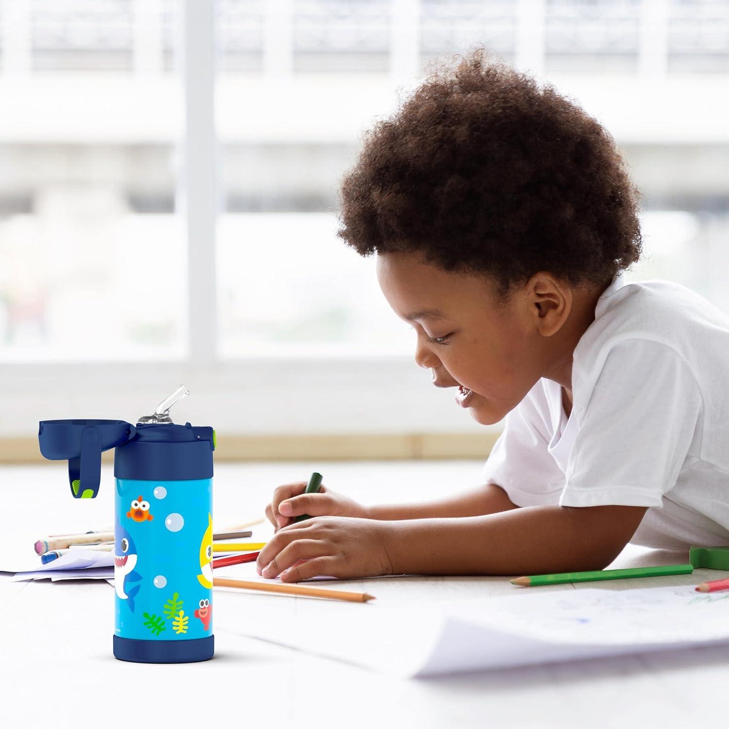 imageTHERMOS FUNTAINER Water Bottle with Straw 12 Ounce Kids Stainless Steel Vacuum Insulated Water Bottle with Lid BlueyBaby Shark