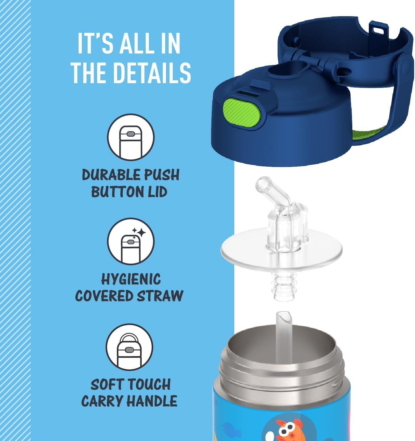 imageTHERMOS FUNTAINER Water Bottle with Straw 12 Ounce Kids Stainless Steel Vacuum Insulated Water Bottle with Lid BlueyBaby Shark