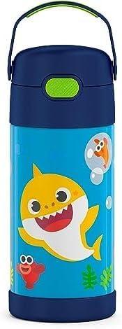imageTHERMOS FUNTAINER Water Bottle with Straw 12 Ounce Kids Stainless Steel Vacuum Insulated Water Bottle with Lid BlueyBaby Shark