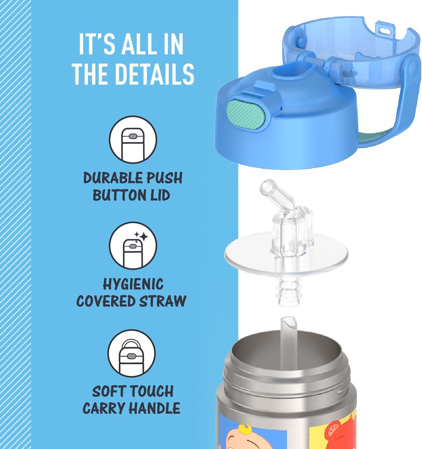 imageTHERMOS FUNTAINER Water Bottle with Straw 12 Ounce Kids Stainless Steel Vacuum Insulated Water Bottle with Lid BlueyCocomelon